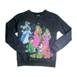 Disney Princess Girl Squad Black Acid Wash Sweatshirt Size Large Vintage Y2K